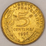 Numismática, FRANCE. Uma Moeda 5 Centimes 1996
