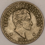 Numismática, COLOMBIA. Uma Moeda 20 Centavos 1959