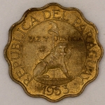 Numismática, PARAGUAY. Uma Moeda 25 Centimos 1953
