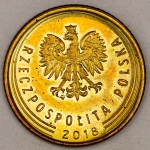 Numismática, POLSKA. Uma Moeda 1 Grosz 2018