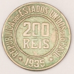 Numismática, Brasil. Moeda de 200 réis República. Ano 1935. 25mm. V107. Oportunidade. 