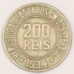 Numismática, Brasil. Moeda de 200 réis. República. Ano 1934. 25mm. V.106. Oportunidade. 