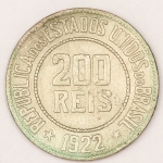 Numismática, Brasil. Moeda de 200 réis. República. Ano 1922. 25mm. V.094. Oportunidade. 