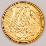Numismática, Brasil. Moeda de 10 centavos. 2024. Reverso inclinado a direita. Oportunidade. V.508. 