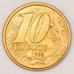 Numismática, Brasil. Moeda de 10 centavos ano 1998. V.479. Flor de cunho. 
