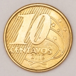 Numismática, Brasil. Moeda de 10 centavos ano 2012. Reverso inclinado a direita. Oportunidade. V.496. 
