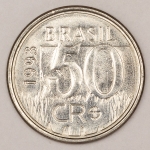 Numismática, Brasil. Moeda de 50 cruzeiros reais. Ano 1993. Onça pintada. V.434. Flor de cunho. 