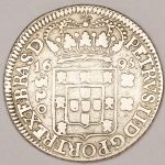 Numismática, Brasil. Moeda de 320 réis ano 1695. 1 tipo. Coroa larga, esfera oval. D. Pedro II. Prata. 917. 19-32g. 37mm. Escassa.