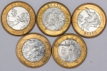 Numismática, Brasil. Lote com 5 moedas de 1 real. Olimpíadas. 2016. Sem repetição. 