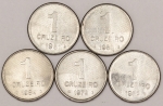 Numismática, Brasil. Lote com 5 meodas de 1 cruzeiro anos 1979-1980-1981-1982 e 1984. Cana de açúcar. Já escassas. 