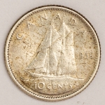 Numismática, Canadá. Moeda de 10 cents. Ano 1956. Prata 2,27g. 18mm. Rainha Elizabeth II. Escassa. KMH 51. 