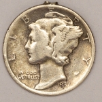 Numismática, USA. One dime dollar. `Mercury`. 1937. Prata 900. Original. Escassa. 