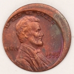 Numismática, USA. Moeda de  one cent dollar Lincon 1955. Batida dupla. Anomalia rara. Oportunidade. 