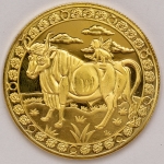 Numismática, Moeda comemorativa do zodíaco. (Signo de touro). Folheada a ouro 24k. 40mm. 