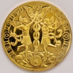 Numismática, Moeda comemorativa do zodíaco. (Signo de gêmeos). Folheada a ouro 24k. 40mm. 