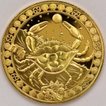 Numismática, Moeda comemorativa do zodíaco. (Signo de câncer). Folheada a ouro 24k. 40mm. 