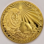 Numismática, Moeda comemorativa do zodíaco. (Signo de leão). Folheada a ouro 24k. 40mm. 