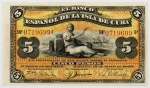 Numismática, Cuba. Cédula de 5 Pesos 1896 P-48b FE