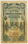 Numismática, Finlândia. Cédula de 5 Markaa 1897 P-2