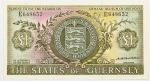 Numismática, Guernsey. Cédula de 1 Libra P-45b FE
