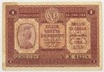 Numismática, Itália. Cédula de 1 Lira 1918 P-M4(2)