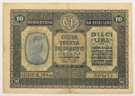Numismática, Itália. Cédula de 10 Liras 1918 P-M6(2)