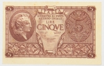 Numismática, Itália. Cédula de 5 Liras 1944 P-31c
