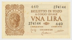 Numismática, Itália. Cédula de 1 Lira 1944 P-29b FE