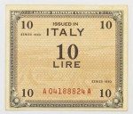 Numismática, Itália. Cédula de Ocupação do Exército Aliado de 10 Liras 1943 M-13b
