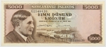 Numismática, Islândia. Cédula de 5.000 Kronor 1961 P-47a(2)