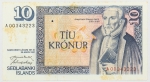 Numismática, Islândia. Cédula de 10 Kronor 1961 P-48a(4)