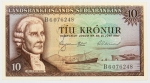 Numismática, Islândia. Cédula de 10 Kronor 1957 P-38b FE