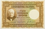 Numismática, Islândia. Cédula de 500 Kronor 1928 P-36a(2)