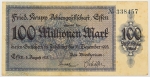 Numismática, Alemanha. Notgeld 100 Milhões de Marcos 1923 Cidade de Essen.