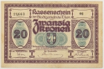 Numismática, Áustria. Cédula de 20 Kronen 1918 de Viena