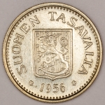 Numismática, Finlândia. 100 markkaa 1956. Prata KM 41. 