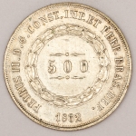 Numismática, Brasil. 3º sistema monetário. Prata. 500 réis. 1862.
