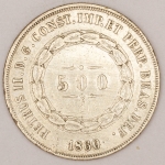 Numismática, Brasil. 3º sistema monetário. Prata. 500 réis. 1860. 