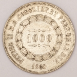 Numismática, Brasil. 3º sistema monetário. Prata. 1000 réis. 1860. Data emendada. 