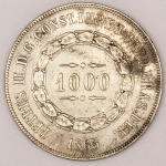 Numismática, Brasil. 3º sistema monetário. Prata. 1000 réis. 1865.