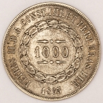 Numismática, Brasil. 3º sistema monetário. Prata. 1000 réis. 1863.