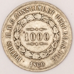 Numismática, Brasil. 3º sistema monetário. Prata. 1000 réis. 1860. 