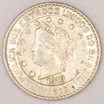 Numismática, Brasil - USA. 1000 réis. 1913. Prata com V cents. 1913. Obra de arte do grande gravador Balsemão. Suas peças vem com grande crescimento de valor. 