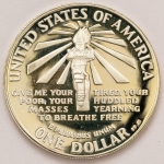 Numismática, USA. Dollar de prata. 1986S 100º Aniversário da Estátua da Liberdade. Prata 900. 1986. Letra S. KM 214. 26,73g. Encapsulada. 