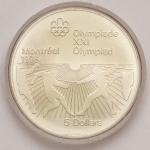 Numismática, Canadá. 5 dólares. 1976. Encapsulada. Prata. 925. 24,3g. 