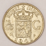 Numismática, Índia Holandesa. 1/10 gulden. Prata190.