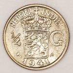 Numismática, Índia Holandesa. 1/4G. 1941. Prata. 