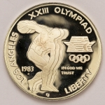 Numismática, USA. Dólar de prata 1983 S. Encapsulado. Olímpia das KM209. 26,73g. Prata 900. 