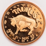 Numismática, USA.  Onça de cobre. Grande procura pela temárica. Signo Touro.