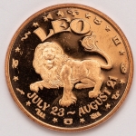Numismática, USA.  Onça de cobre. Grande procura pela temárica. Signo Leão.